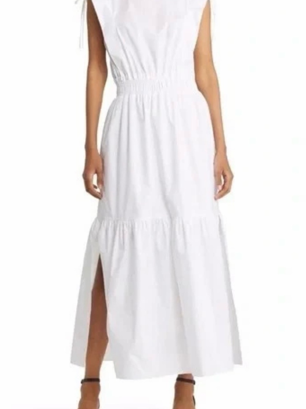FRAME Organic Cotton Smocked Waist Muscle Maxi Dress White M LWWD0746